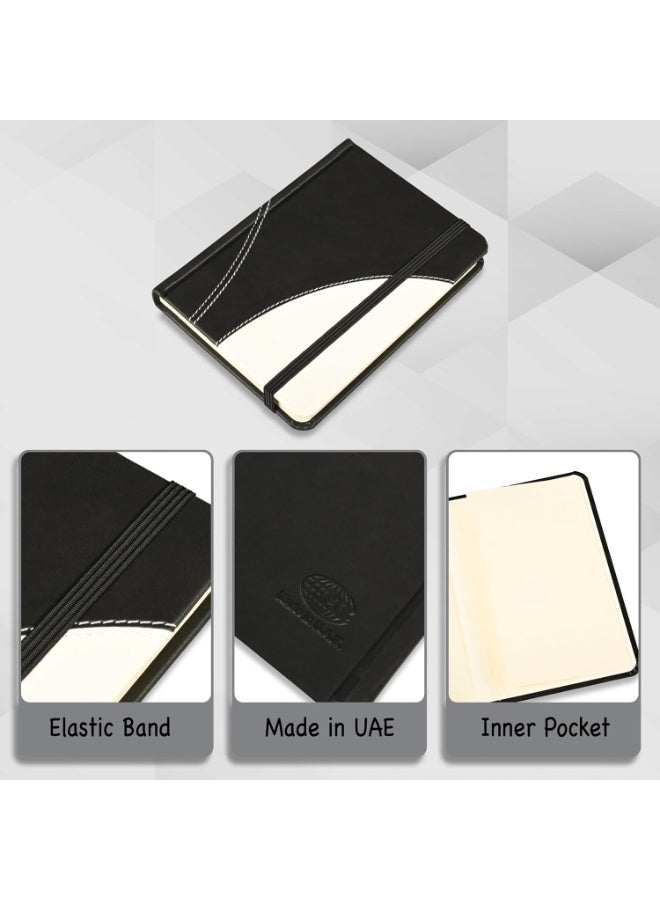 FIS® Hard Cover Notebook, Italian PU Materials, A6 Size, 240 Pages, Plain No Ruling, Round Corners with Elastic Band Closure, 70gsm Italian Ivory Paper, 1 Piece, Black with White Color-FSNBA6PL1503 - Image 3